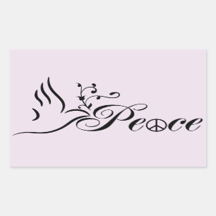 Flygande fredsduva Olive Gren blå bakgrund Rektangulärt Klistermärke