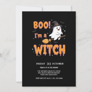 Flygande Ghost på Broom Spooky Party Card Inbjudningar
