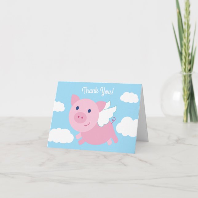 Flygande Gris Cute Tack 1:a födelsedagskort Kort (Framsida)