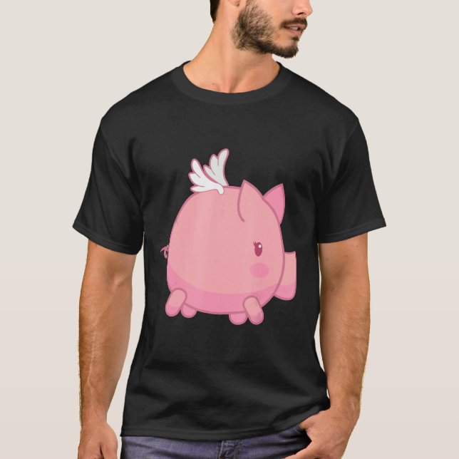 Flygande Gris Shirt Gris Använda Vingar för flygtr T (Framsida)