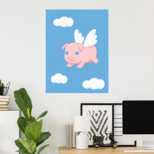 Flygande Gris - Söt Grisunge med Vingar Poster