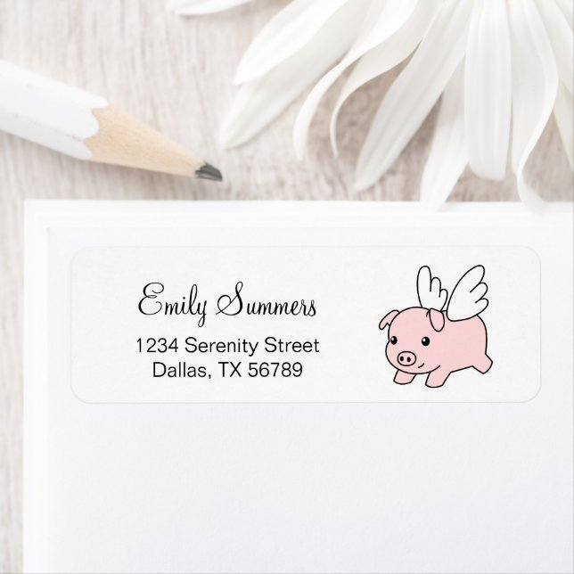 Flygande Gris - Stort gris med Vingar Returadress Etikett (Insitu)