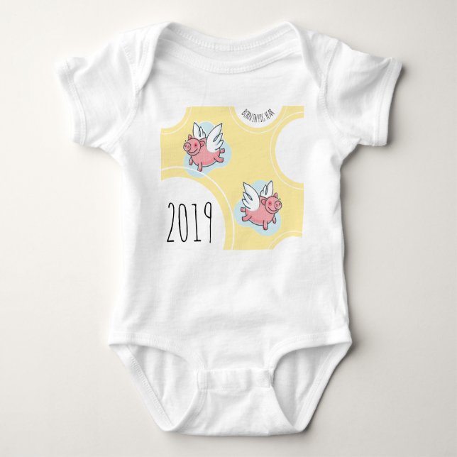Flygande Grisar Nyfödd bebis, född 2019, Baby Body T Shirt (Framsida)