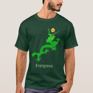 Flygande grön drake med gyllene boll & kalligrafi t shirt