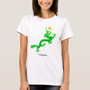 Flygande grön drake med gyllene boll & kalligrafi t shirt