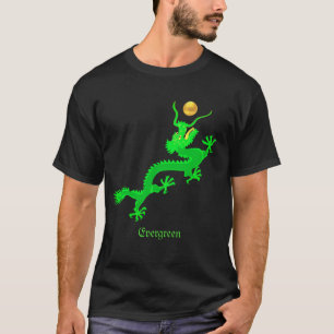 Flygande grön drake med gyllene boll & kalligrafi t shirt