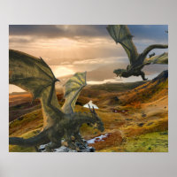 Flygande Grönt Dragon Fantasybergen