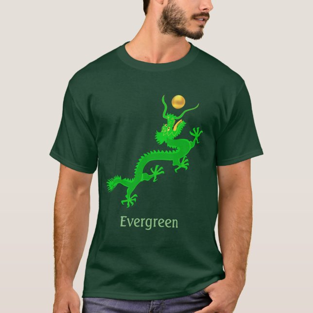 Flygande grönt drake med guldfärgad boll och kalli t shirt (Framsida)