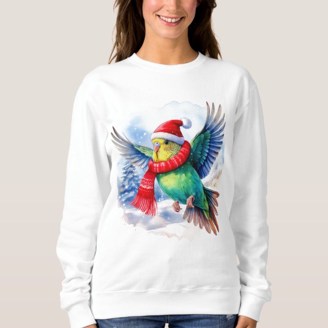 Flygande Grönt Parakeet i Winter Hat och Scarf T Shirt (Framsida)