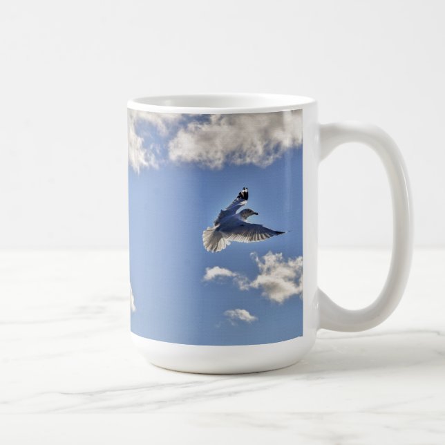Flygande Gull & Clouds Wildlife Birdlover Gift Kaffemugg (Höger)