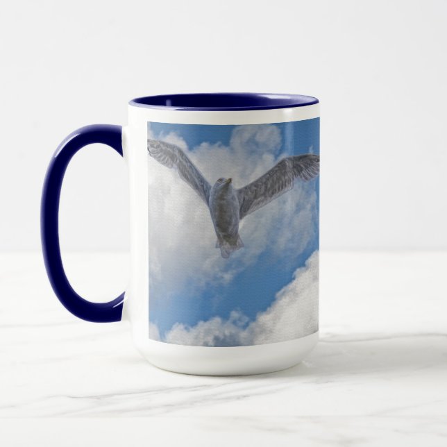 Flygande Gull & Clouds Wildlife Birdlover Gift Mugg (Vänster)