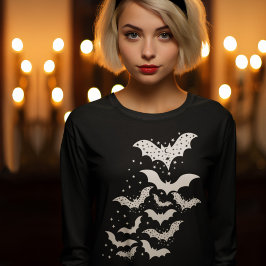 Flygande Halloween Galaxy White Fladdermus och Sta T Shirt