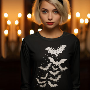 Flygande Halloween Galaxy White Fladdermus och Sta T Shirt