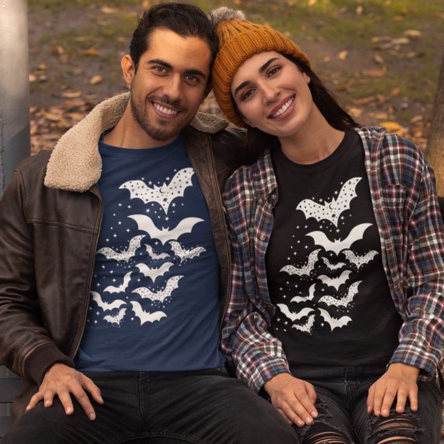 Flygande Halloween Galaxy White Fladdermus och Sta T Shirt (Skapare uppladdad)