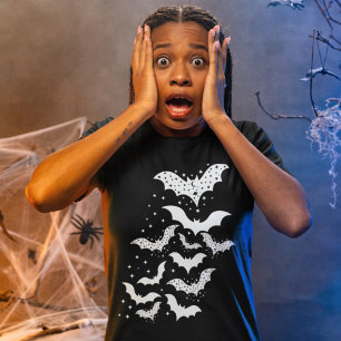 Flygande Halloween Galaxy White Fladdermus och Sta T Shirt