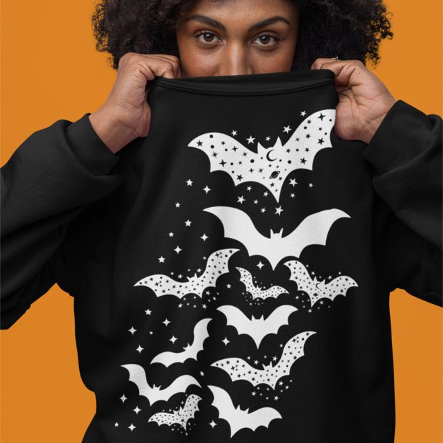 Flygande Halloween Galaxy White Fladdermus och Sta T Shirt (Skapare uppladdad)