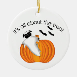 Flygande Halloween Pug Ghost Funny Sumpkin Julgransprydnad Keramik