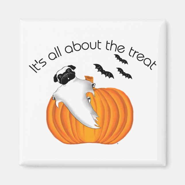 Flygande Halloween Pug Ghost Funny Sumpkin Magnet (Framsidan)