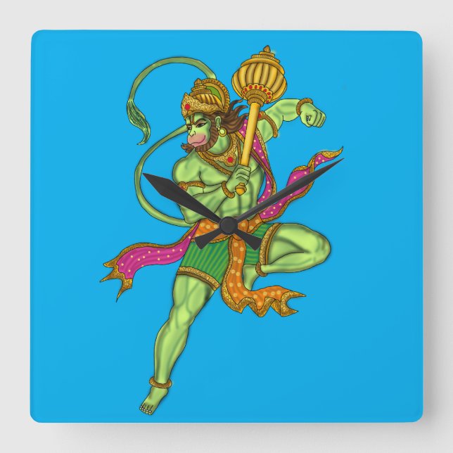 Flygande Hanuman-väggklocka Fyrkantig Klocka (Framsida)