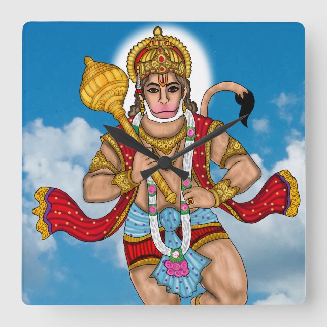Flygande Hanuman Väggtimme Fyrkantig Klocka (Framsida)