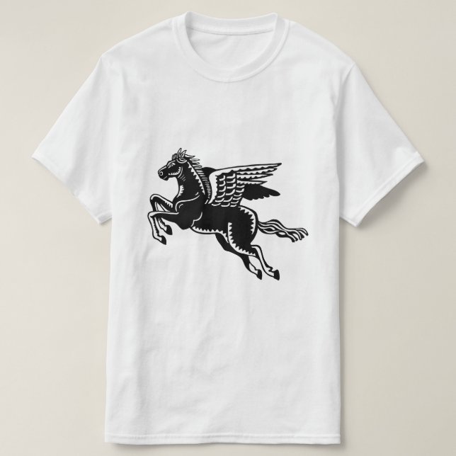 Flygande häst - svart och vitt t shirt (Design framsida)