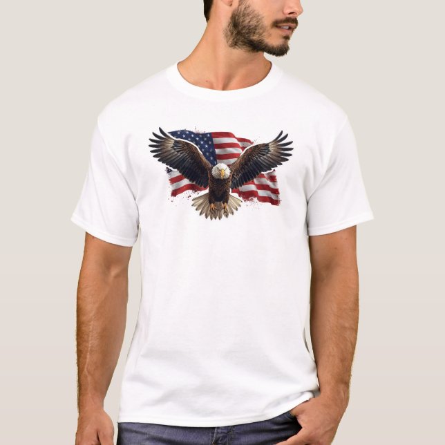 Flygande havsörn med amerikansk flagga t shirt (Framsida)