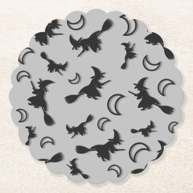Flygande häxa bland halvmåne på Halloween natt 3D Underlägg Papper (Framsida)