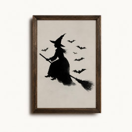 Flygande häxa fladdermöss kvast Halloween-affisch Poster