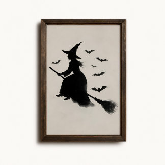 Flygande häxa fladdermöss kvast Halloween-affisch Poster