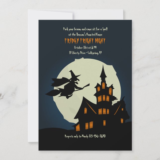 Flygande Häxa Halloween-fest Invitation Inbjudningar (Framsida)