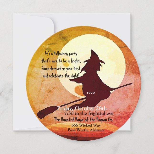 flygande häxa Halloween nr 3 Inbjudningar (Framsida)