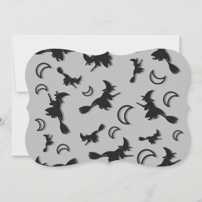 Flygande häxa mellan halva måne vid Halloween-natt (Framsida)