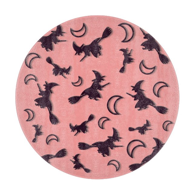 Flygande häxa mellan halva måne vid Halloween-natt (Framsidan)