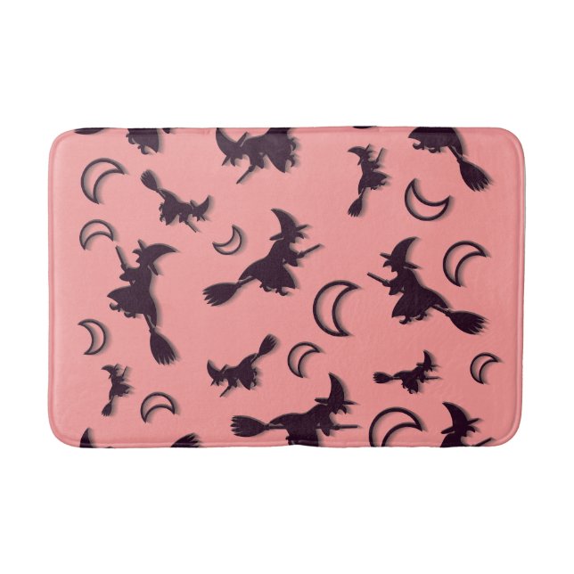 Flygande häxa mellan halva måne vid Halloween-natt Badrumsmatta (Framsidan)