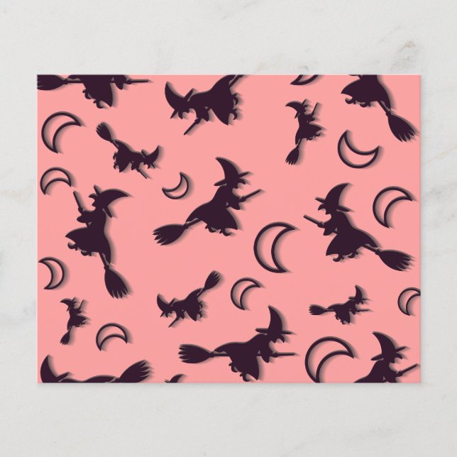 Flygande häxa mellan halva måne vid Halloween-natt Flygblad (Framsidan)