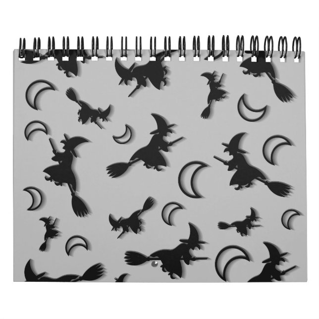 Flygande häxa mellan halva måne vid Halloween-natt Kalender (Omslag)