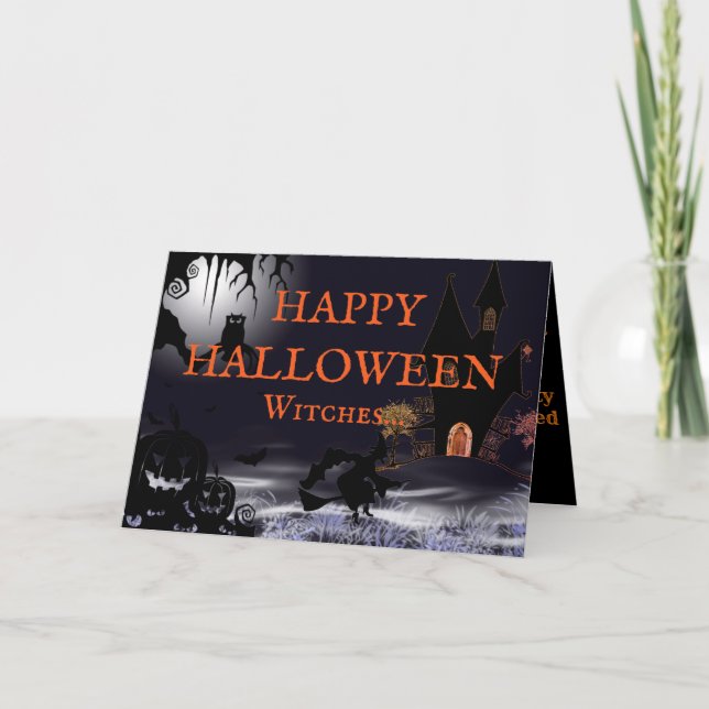 Flygande Häxa och Slott Gott Halloween-kort  Kort (Framsida)