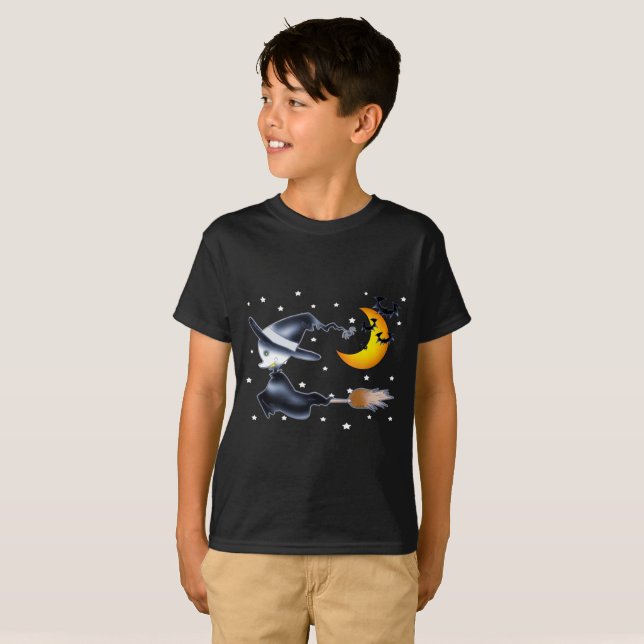 Flygande häxa på halloween-natten t shirt (Hel framsida)