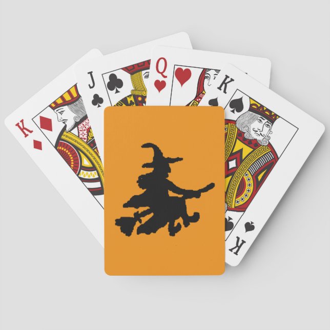 Flygande Häxa Svart på Orange Casinokort (Baksidan)