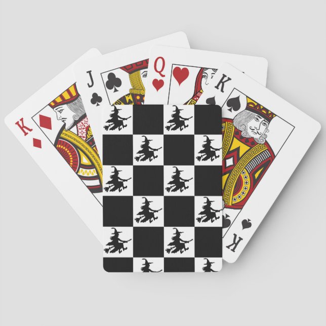 Flygande häxa svart-vit rutig casinokort (Baksidan)