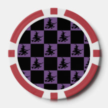 Flygande häxa svarta och lila rutiga pokerchips