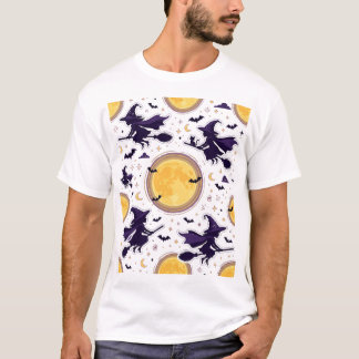 Flygande häxor Fullmåne Halloween Mönster T Shirt