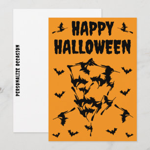 Flygande häxor Halloween Dödskalle Siluett Julkort