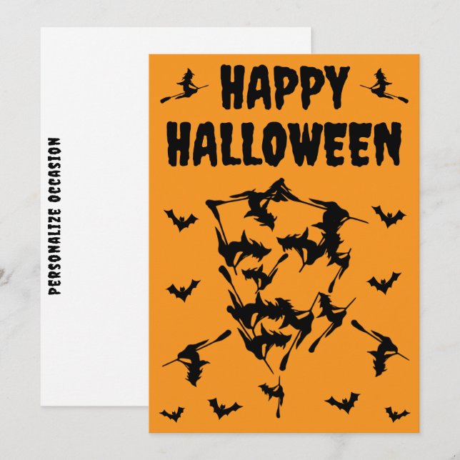 Flygande häxor Halloween Dödskalle Siluett Julkort (Fram/baksida)