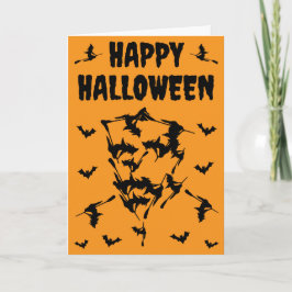 Flygande häxor Halloween skelettfladdermöss siluet Kort