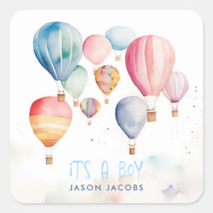 Flygande hett luft ballonger sin pappra roligt fyrkantigt klistermärke
