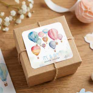 Flygande hett luft ballonger sin pappra roligt fyrkantigt klistermärke