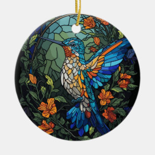 Flygande humming Bird Colorful Stached Glass Julgransprydnad Keramik