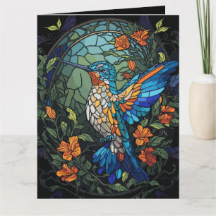 Flygande humming Bird Colorful Stached Glass Kort