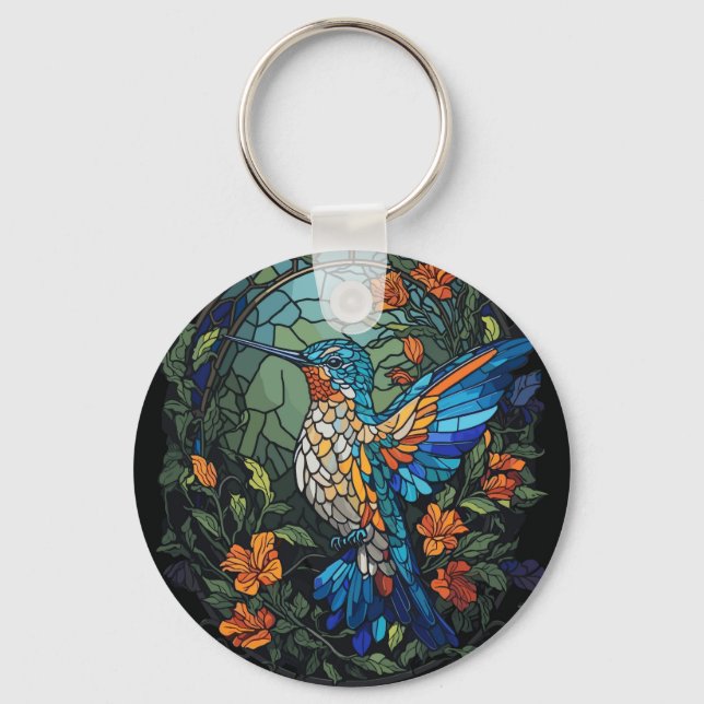 Flygande humming Bird Colorful Stached Glass Nyckelring (Framsida)